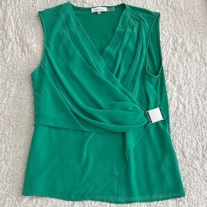 Calvin Klein Green Sleeveless Wrap-Style Blouse
